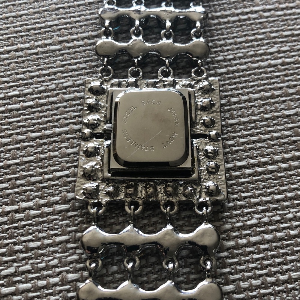 Bora Silver Quartz Watch Square Aquamarine Rhinestones Secure Clasp Gift Boxed - Picture 7 of 8